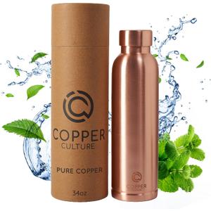 100% Pure Copper Water Bottle for Drinking Water  34 oz (1000ml) Polished Finish with Leak-Proof Lid | Copper Vessel for Yoga, Gym, Office, Home & Travel