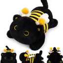 Weighted Cat Stuffed Animal,Bee Black Cat Plush Soft Weighted Plushies,Cute Plush Toys with Removable Honeybee Outfit Costume,Sensory Comfort Huggable Weighted Plush Animals Gifts for Kids