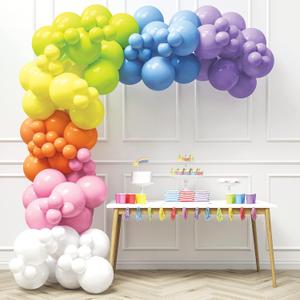 HOUSE OF PARTY Pastel Rainbow Balloons-140 Pcs, Pastel Color Balloons | Pastel Balloon Garland with Pink, Yellow, Orange, Green & White Balloons Perfect for valentines Decor & Graduation Party