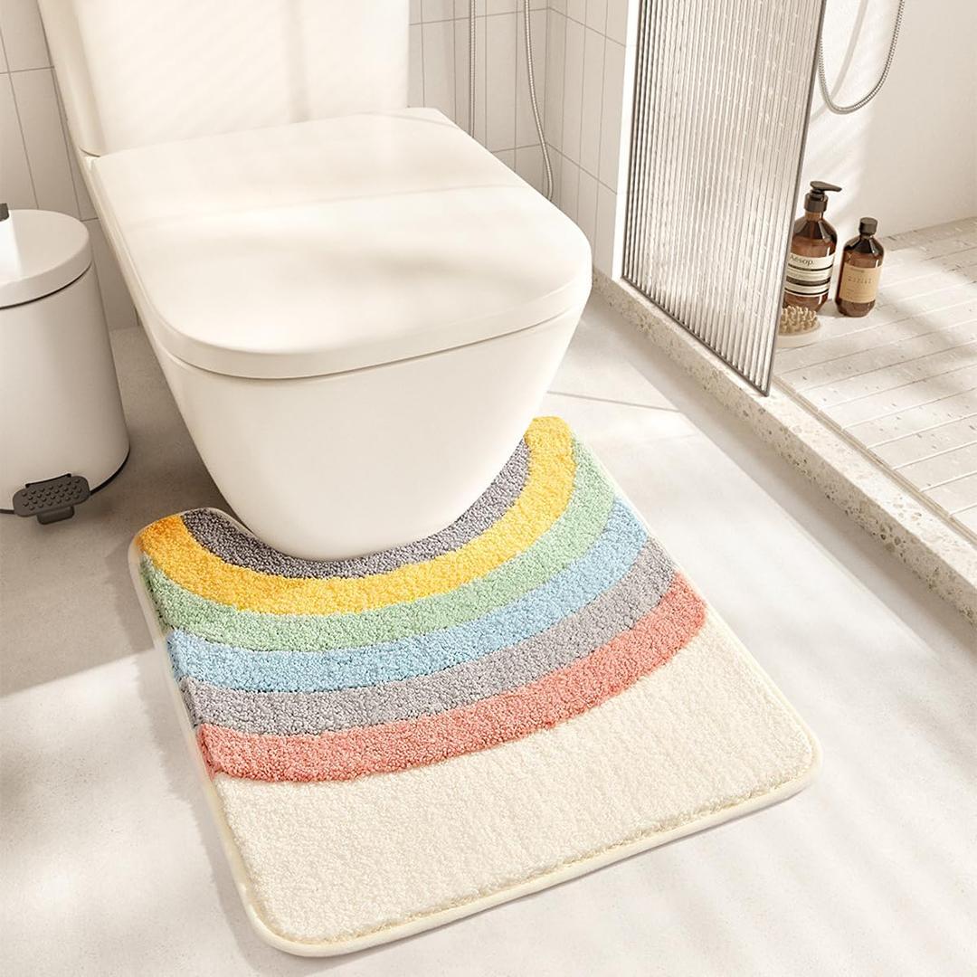 Cute Toilet Rug U Shaped, Microfiber Bathroom Toilet Rugs Non Slip Bath Mat Toliet Rug Machine Washable Absorbent Bathroom Rugs 20 x 22 Inches, Rainbow (1'8" x 1'10" (Square))