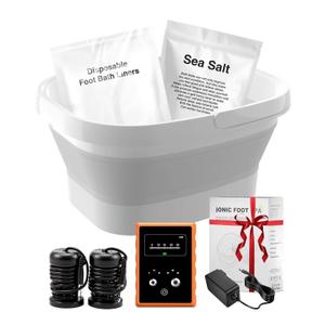 Ionic Foot Bath Detox Machine,Foot Detox Foot Bath Soak Tub with 2 Arrays,80 Disposable Foot Bath Liners,Detox Sea Salt,Folding Foot Spa Bucket,Home Salon-Level Foot Soaking Tub