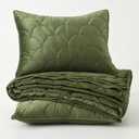 HORIMOTE HOME Velvet Quilt Set King Size, Olive Green Luxury Velvet Comforter Set 3 Pieces Soft Warm Bedding Set Coverlet with 2 Shams, Geometric Pattern Quilted Bedspread for All Season