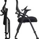 Updated Conference Room Chairs, Folding Office Desk Chair with Lumbar Support and Sliding Armrest with Casters, Stackable Office Guest Chairs & Reception Chairs, 1 Pack Black