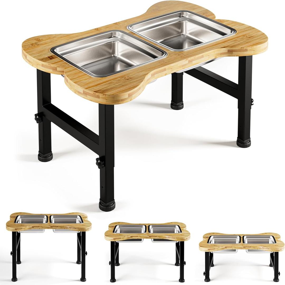 Elevated Dog Bowls - Adjustable Height Dog Bowl Stand for Dogs Up to 75lb - 3 Height Options - 2 Stainless Steel Dog Bowls with Stand - Raised Pet Bowl Stand - Pet Feeding Station
