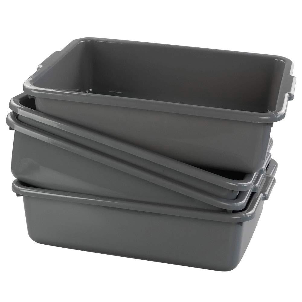 13 L Grey Plastic Tote Box Set of 4, Commercial Bus Box Large Plastic Dish Bin