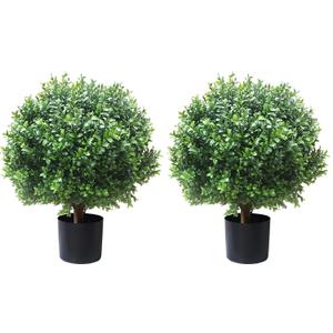ALL SEASON GREEN 2'T 18''W Boxwood Ball Artificial Topiary Trees Potted Faux Outdoor Plants for Home Porch Decor Set of 2