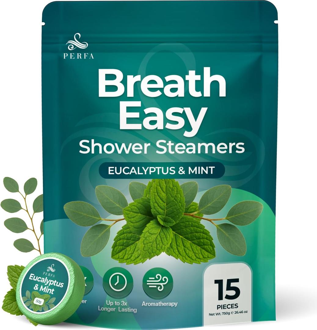 Shower Steamer with Eucalyptus Shower Bombs | 15 Extra Thick Tablets | Menthol Shower Steamers Aromatherapy | Self-Care and Body Restore Shower Steamer | Relaxing Vapor Shower Tablets by Perfa