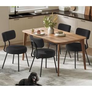 VASAGLE Boucle Dining Chairs Set of 2, Upholstered Kitchen Dining Room Chairs with Curved Backrest and Steel Frame, Modern Mid Century, Round, for Vanity, Living Room, Ink Black UKDC110B14