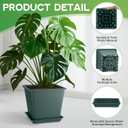4 Set Large Square Plastic Planter with Drainage & Saucer, 12" Outdoor & Indoor Plant Pots with Drainage Holes, Garden Thick Plastic Pots Container, Uv-Resistant (12",Square,Gallon Green)