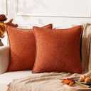 ANRODUO Pack of 2 Rust Chenille Throw Pillow Covers 18x18 Inch Farmhouse Decorative Pillow Covers with Stitched Edge Soft Throw Pillows for Couch Sofa Bed and Living Room Fall Boho Home Decor