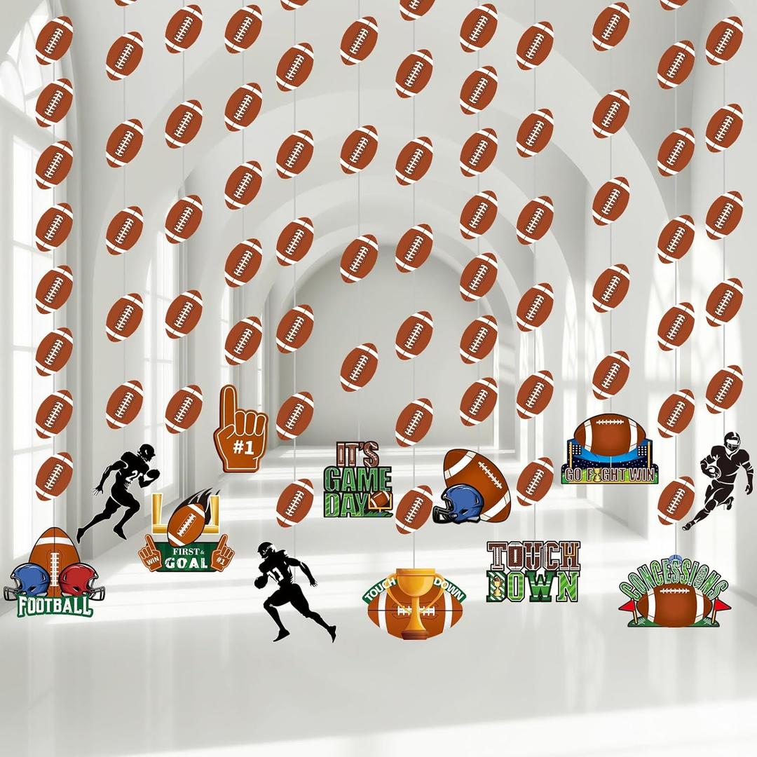 12 Pack Football Garland Banner Football Party Hanging Decorations Sports Paper Garland Game Time Touch Down Hanging Swirls for Birthday Classroom Tailgate Shower Party Decor Supplies