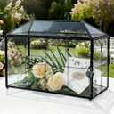 Glass Card Box with Slot, Large Black Clear Card Box for Wedding Receptions - Home Birthdays Party Geometric Decorative, 12.59" x 5.9" x 9.05"