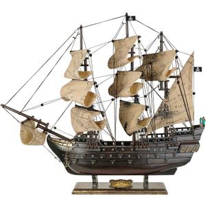 SAILINGSTORY Wooden Pirate Ship Model Black Pearl 20.5" Sea Chart Sails
