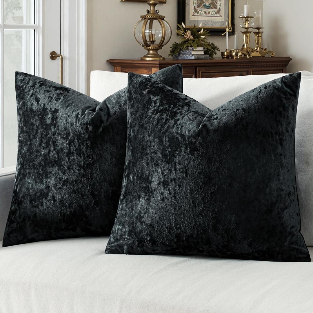 MIULEE Black Velvet Throw Pillow Covers Set of 2 18x18 Inches, Soft Neutral Decorative Pillow Cases with Luxurious Textured Vintage Cushion Covers for Home Decor Couch Sofa Bed