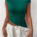 PRETTYGARDEN Womens 2025 Summer Off The Shoulder Crop Tops Sleeveless One Shoulder Ruched Asymmetrical Y2K Going Out Tank Top (Green, S)