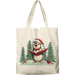 Dlzdn Christmas Penguin Tote Bag Winter Reusable Shopping Grocery Bag Beach Bag Birthday Gifts for Women Teacher