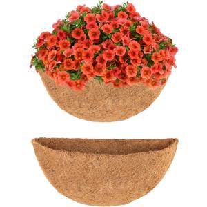 Y&M 14 Inch Pre-Formed Half Round Coco Fiber Liners 2PCS Natural Coconut Liners for Hanging Baskets, Planter Boxes, Wall Mounted, Easy Fit, Water Retention for Balcony, Patio & Garden