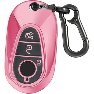Kirsnda for Mercedes Benz Key Fob Cover with keychian,TPU Protection Key Case Compatible with E Class S Class G Class smart Remote Key (Rose Pink,3 Button)