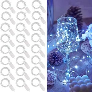 WATERGLIDE 24 Pack Fairy Lights Battery Operated (Included), 7 ft 20 LED Mini String Lights, Waterproof Silver Wire Firefly Starry Lights for DIY Wedding Christmas Party Mason Jars Decor, Cool White