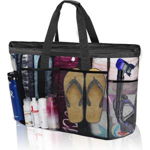 Mesh Beach Bags for Family - Women Beach Tote Bag for Toys, Towels, Travel Vacation Cruise Essentials