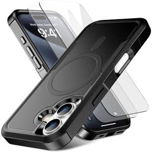 Magnetic for iPhone 16 Case [Compatible with MagSafe] [Shockproof] [Heavy Duty Protection] Pocket-Friendly & Tough Non-Slip Protective Phone Cover for iPhone16 6.1", Black