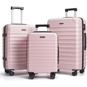 LIGHT FLIGHT Luggage Sets, 3 Piece Durable Suitcase Set with Spinner Wheels, 3 Pcs Hardside Lightweight luggage with TSA Lock, Large Checked Travel Suitcases, 20/24/28 Inch, Pink