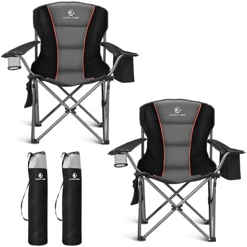 ALPHA CAMP Oversized Folding Camping Chair, Heavy Duty Portable Lawn Chairs with Cooler Bag, Side Pocket & Cup Holder, Folding Chairs for Outside Support 450 LBS