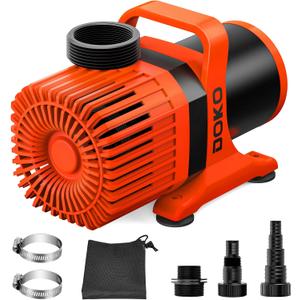 DOKO Submersible Water Pump, 6600GPH Pond Pump with 20FT Power Cord and 26 FT Lift Heigh,500W Ultra Quiet Fountain Water Pump for Pond, Aquarium, Waterfall, Fish Tank, Hydroponic, Orange Black