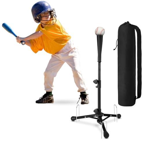 Baseball Tee For Kids, Easy Adjustable With Ground Nails Batting Tee From 20.85 to 31.30 Inches. Foldable Baseball Tees for Hitting with Portable Bag. Softball Tee for Children 3-10 Baseball Training Pack OF 1