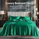 BEDELITE Satin Sheets Queen Size Bed Set, Luxury Soft Dark Green Sheets for Hair and Skin, Similar to Silk Bed Sheets Set 4 Pieces with 1 Deep Pocket Fitted Sheet, 1 Flat Sheet, and 2 Pillowcases