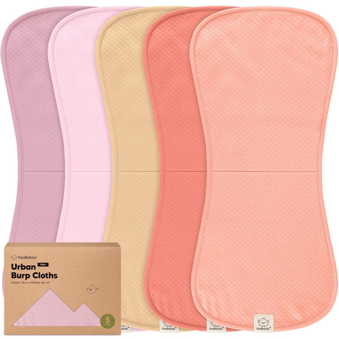 KeaBabies 5-Pack Organic Burp Cloths Baby Girl,Boy - Extra Large,Absorbent Baby Burp Cloths,Soft Burping Cloths for Babies,Newborn Burp Clothes,Cotton Burp Rags,Thick Burp Cloth (Muted Pastel/Quin)