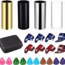 Topus 3 Pieces Medium Guitar Slide , Guitar Accessories Kit Include 10 Pieces Guitar Picks and   Plastic Thumb & Finger Picks in Storage Box