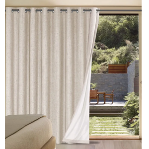 Linen Blackout Curtain Durable Thick Textured Linen Look 100% Blackout Patio Door Curtain Anti Rust Grommet Extra Wide Sliding Door Curtain Panel, 2 Pack 34x80inch - Natural