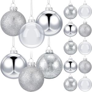 Civaner 16 Pack Silver Mercury Glass Christmas Ball Ornaments, 2.36'' Glitter Glass Christmas Ball Ornaments Glitter Large Balls Tree Decoration for Xmas Tree Decor Shiny Decorative Hanging Ornament
