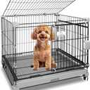 Homey Pet 30 Inch Wire Dog Crate for Small Dogs with Lockable Wheels, Black