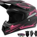 Youth Kids Dirt Bike Motocross Helmet (Goggles Gloves Face Mask) 4PCS Set, DOT Approved Girls Full Face Motorcycle Helmets, ATV BMX MX Mountain Bike Off Road Kid Helmet (Pink, L)