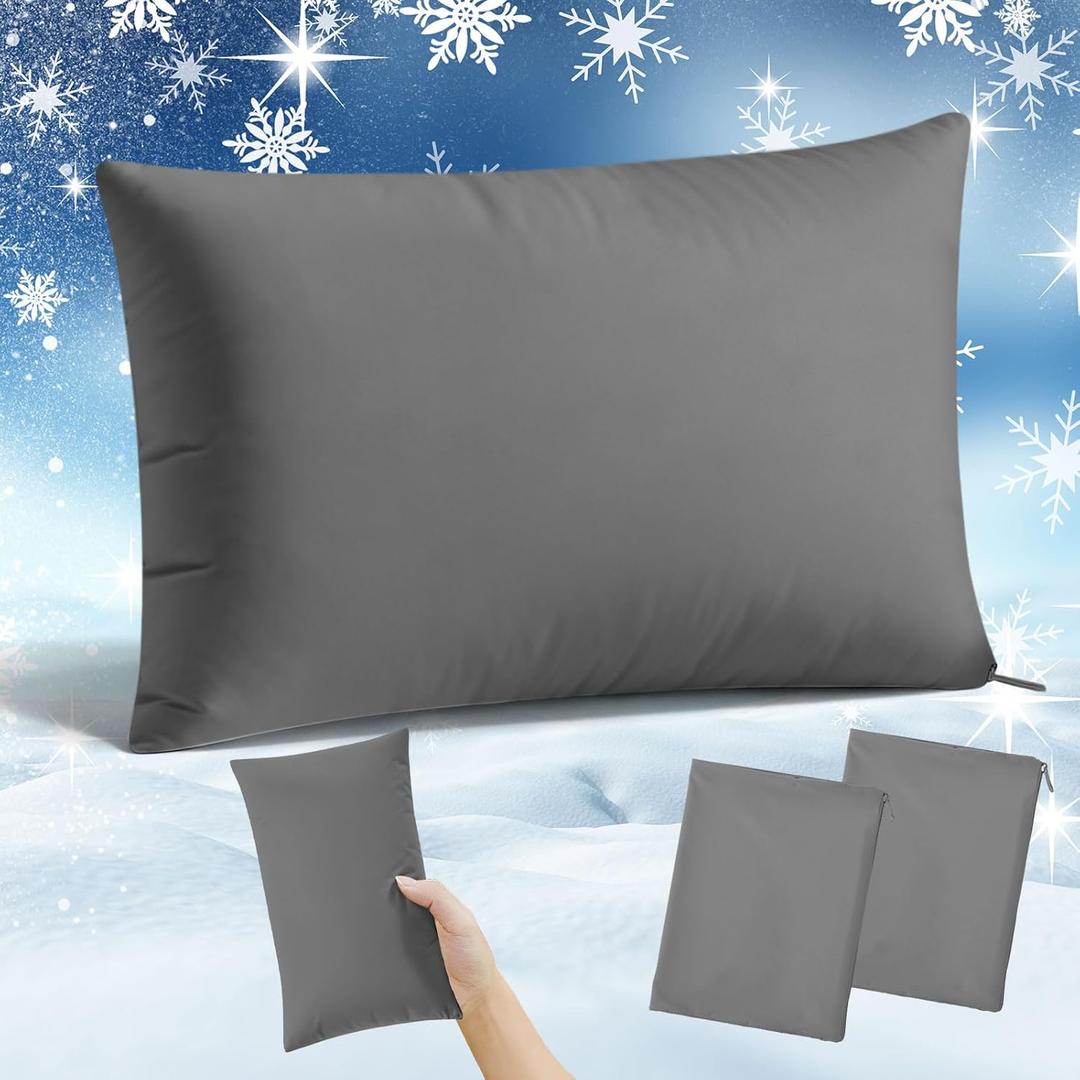 2 Pack 7"x11" Cooling Small Pillowcase (Only Pillow Case) Mini Pillowcase with Zipper for Travel Sleeping Cars Dogs Cool Tiny Pillow Cover for Neck Wrist Lumbar Knee Cushion(Dark Gray)
