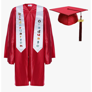 Newrara Unisex Shiny Kindergarten Graduation Gown Cap with Tassel Color: Red Size:27
