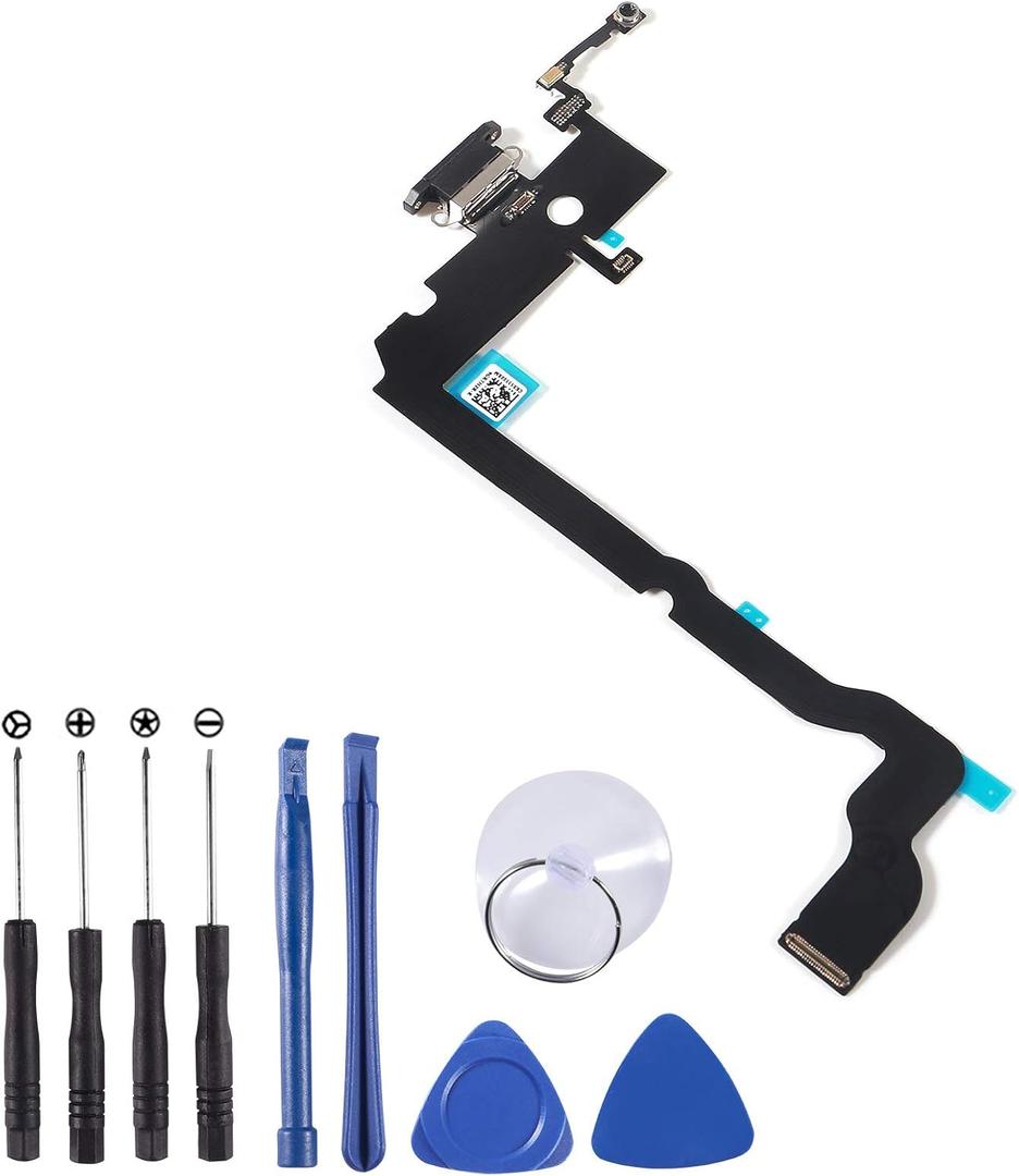 Replacement Dock Connector Charging Port Flex Cable Compatible with iPhone Xs MAX Flex Cable incl Tools (for iPhone Xs MAX Black)