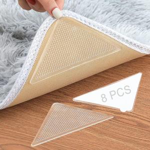 Rug Tape Pad, Triangle Anti Slip and Non Curling Rug Tape Pad, Keep Rug in The Place and Protect Floor Washable and Reusable Rug pad, Non-Trace Removable Rug Tape for Hardwood Floor (Clear, 8 pcs)