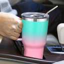 yoelike 32OZ Tumbler With Handle, Stainless Steel Vacuum Insulated Coffee Mug Cup for Travel, Home, Office, Indoor and Outdoor, Dishwasher Safe - Keep Cold 24hrs And Hot 12hrs(Bubble Gum)