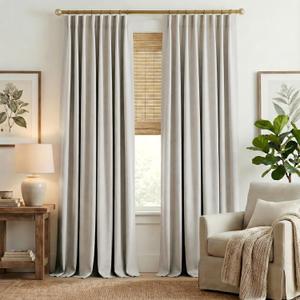 NICETOWN Bedroom Curtains 2 Panels Sets Faux Linen Textured, Pinch Pleated Room Darkening Light/Heat Blocking Window Drapes Thermal Insulated for Living Room, Angora, W50 x L108, 2 Panels