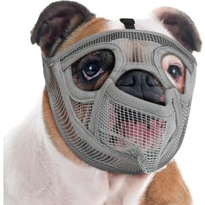 Mayerzon Short Snout Dog Muzzle for French Bulldog with Full Pant Design to Prevent Eating Biting, Soft Mesh Dog Muzzle for Shih Tzu Pug English Bulldog for Grooming Walking, Allow to Drink and Feed (L [Head Cir: 20"-23"])