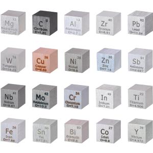 20 Piece Element Cube Set 0.39 Density Metal Cube Set 10mm Up to 99.99% Purity, Tungsten Cube, Bismuth and 18 More for Students Teacher Science Lover Collection&DIY (20)