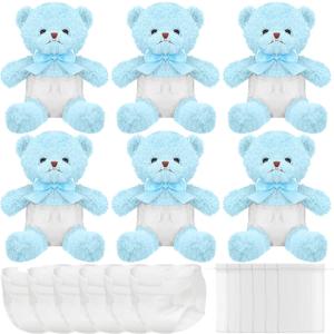 6 Sets Bear Blindfolded Diaper Changing Coed Baby Shower Games Kit Baby Dolls Bears Diapers for Bridal Shower Gender Reveal Games Prizes Gifts for Adults Boys Girls (Blue)