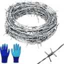 Barbed Wire 50 Ft, 4 Point Barbed Wire Fence, Hot-Dip Galvanized Barb Wire Roll, 18 Gauge Strong and Flexible Wire for Crafts Baseball Ball and Yard Garden