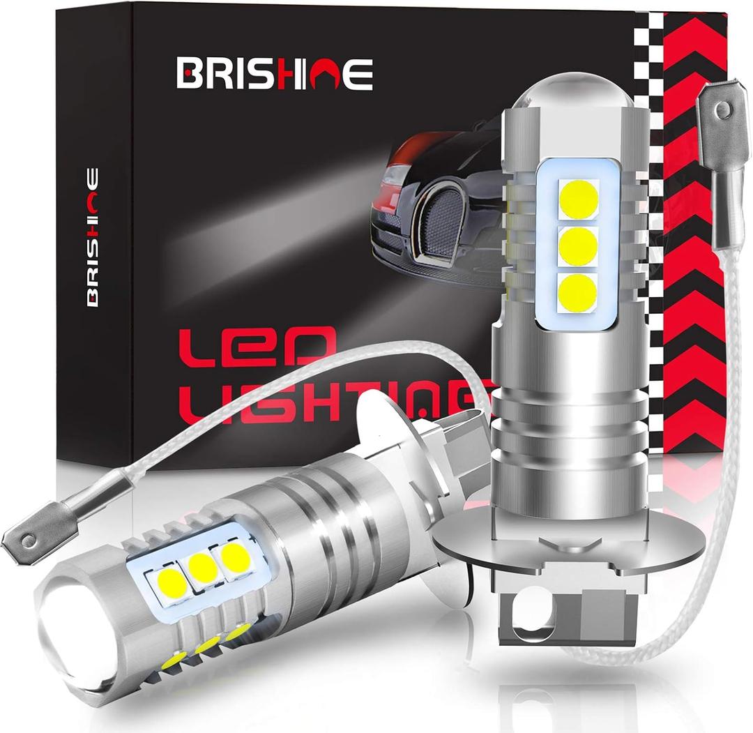 H3 LED Fog Light Bulbs 6000K Xenon White, Extremely Bright 3030 Chips H3 LED Bulbs with Projector for Car Fog Lights, Daytime Running Lights DRL(Pack of 2)