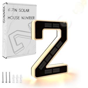 ISUNMEA 6.7 Inch Solar Lighted House Numbers for Outside, Light Up Waterproof LED Address Signs for Houses, Backlit Illuminated Exterior Modern House Numbers Light (2-Black, 6.7IN)