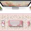 HAOCOO French Floral Desk Mat, Pink Desk Cover Mat, 35.4" x 15.7" Cute Long Mouse Pad, Aesthetic Flower Desktop Mat Accessories, Waterproof Teacher Desk Mat for Work, Study