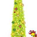 MACTING Whimsical Christmas Tree with Ball String Lights 5FT Green Pop Up Curved Tree with 15 Ball Lights & Hanging Ornaments Collapsible Tinsel Tree for Apartment Porch Indoor Xmas Halloween Decor